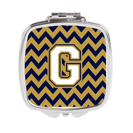 CAROLINES TREASURES Letter G Chevron Navy Blue and Gold Compact Mirror CJ1057-GSCM